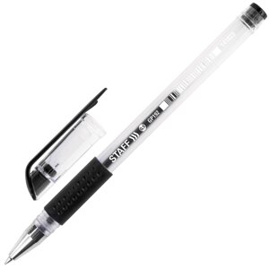 Ручка гелевая, черная, 0.5 мм, резиновый держатель 141823