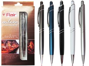 Ручка шариковая автоматическая, синий стержень, металл MILANO, Flair