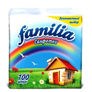Салфетки бумажные белые Familia 100 шт. уп. 24*23 см