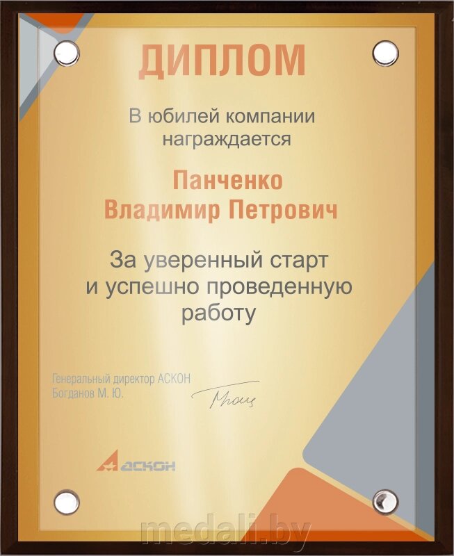 Вариант комплектации плакетки №896 1914-896-250 от компании ЧП «Квадроком-пром» - фото 1
