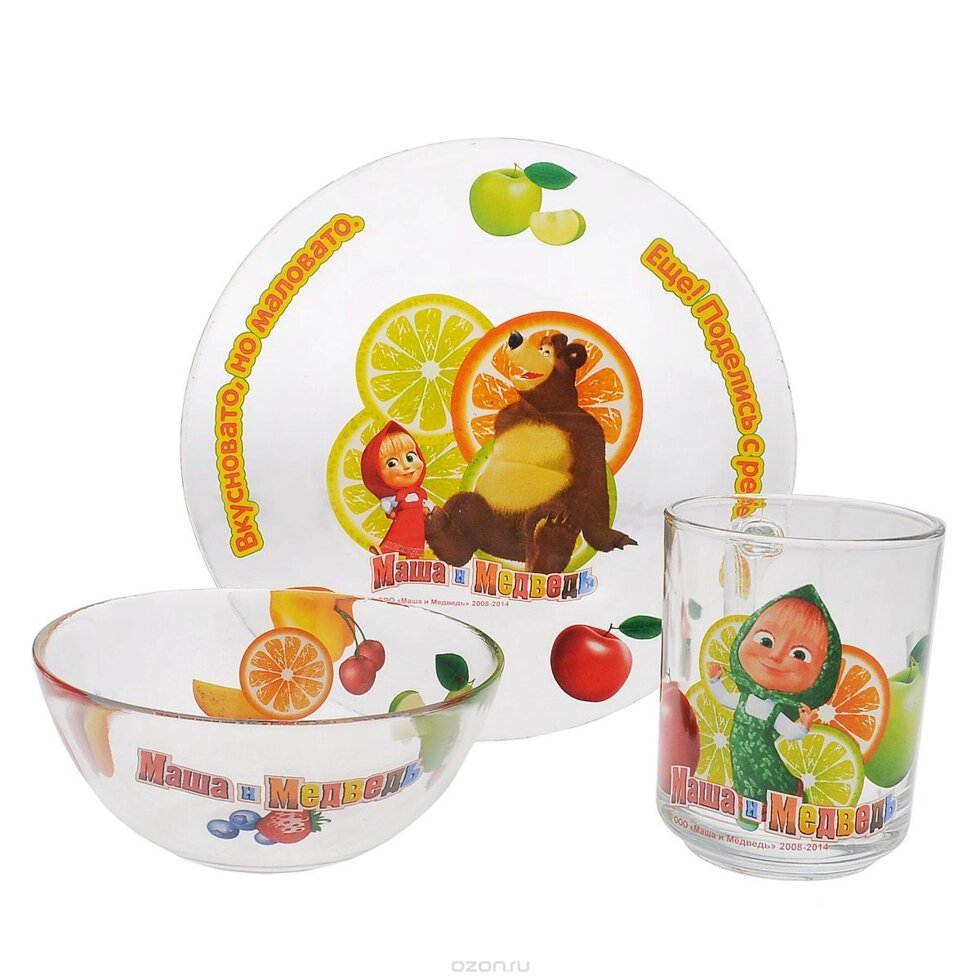 Сервиз для детей Маша и Медведь - Цитрусовый 3 пр. 9559008 от компании Магазин уютной кухни - фото 1