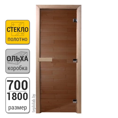 Дверь для бани стеклянная DoorWood, бронза, 700x1800 от компании ООО «Лаборатория Тепла» - фото 1