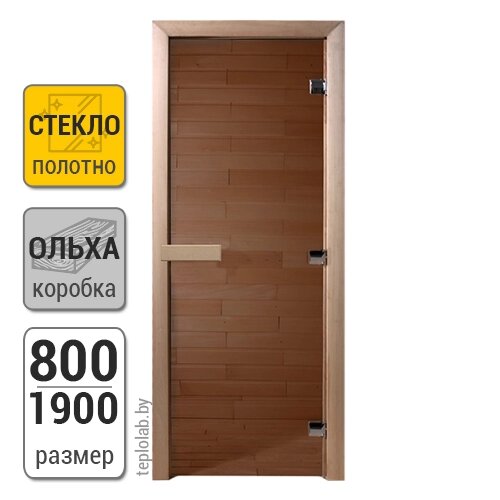 Дверь для бани стеклянная DoorWood, бронза, 800x1900 от компании ООО «Лаборатория Тепла» - фото 1