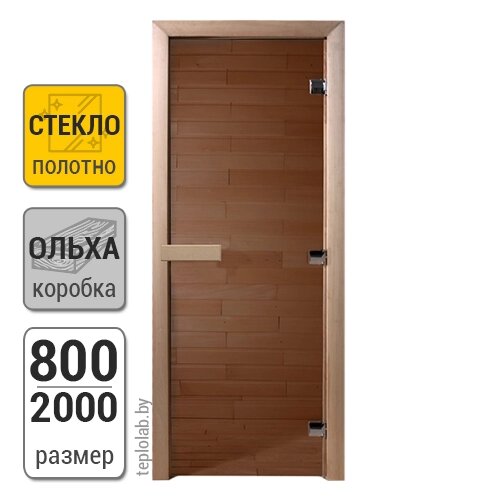 Дверь для бани стеклянная DoorWood, бронза, 800x2000 от компании ООО «Лаборатория Тепла» - фото 1