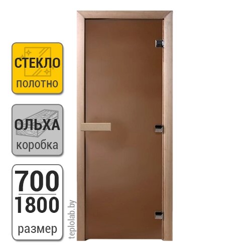 Дверь для бани стеклянная DoorWood, бронза матовая, 700x1800 от компании ООО «Лаборатория Тепла» - фото 1