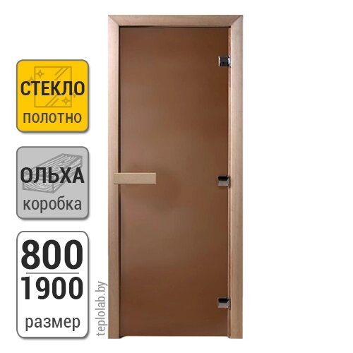 Дверь для бани стеклянная DoorWood, бронза матовая, 800x1900 от компании ООО «Лаборатория Тепла» - фото 1