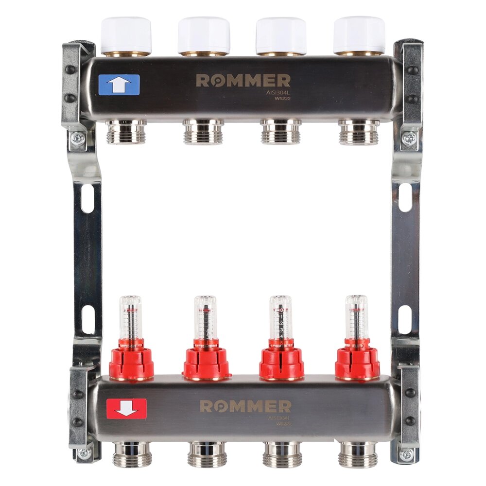 Коллектор Rommer с расходомерами, 4 выхода от компании ООО «Лаборатория Тепла» - фото 1