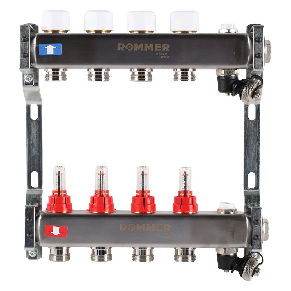 Коллектор Rommer с расходомерами, 4 выхода от компании ООО «Лаборатория Тепла» - фото 1