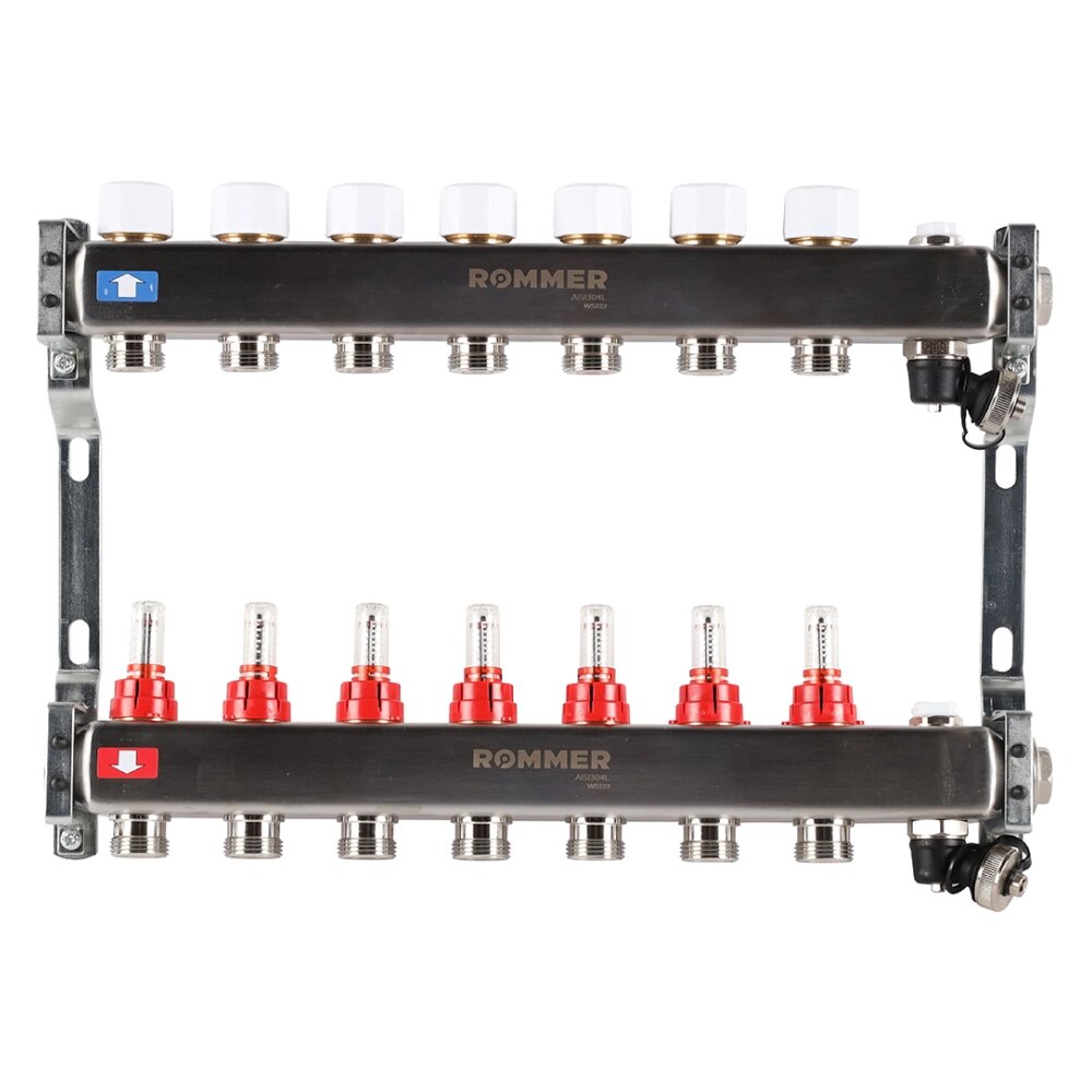 Коллектор Rommer с расходомерами, 7 выходов от компании ООО «Лаборатория Тепла» - фото 1
