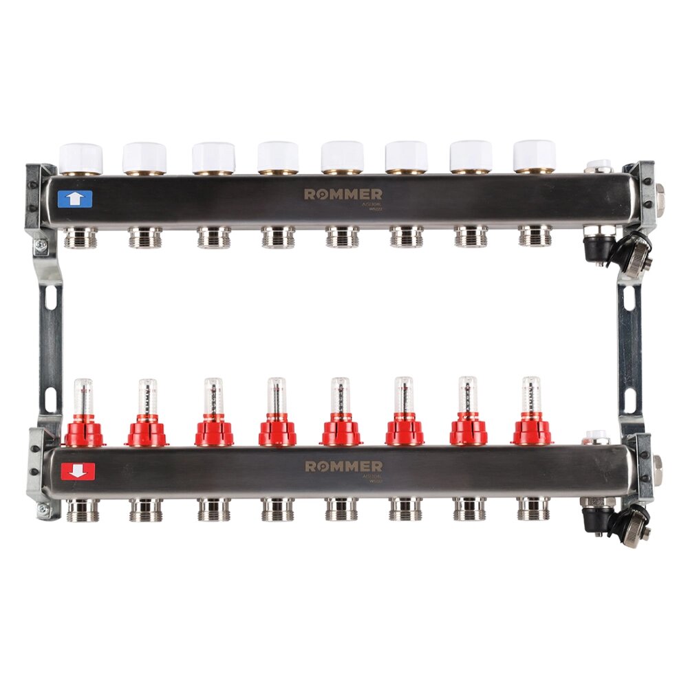 Коллектор Rommer с расходомерами, 8 выходов от компании ООО «Лаборатория Тепла» - фото 1