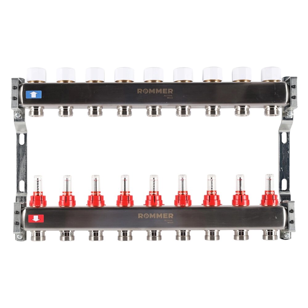 Коллектор Rommer с расходомерами, 9 выходов от компании ООО «Лаборатория Тепла» - фото 1