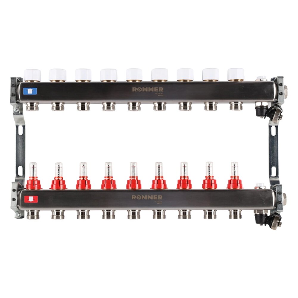 Коллектор Rommer с расходомерами, 9 выходов от компании ООО «Лаборатория Тепла» - фото 1