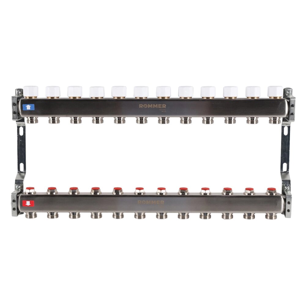 Коллектор Rommer с запорными клапанами, 12 выходов от компании ООО «Лаборатория Тепла» - фото 1