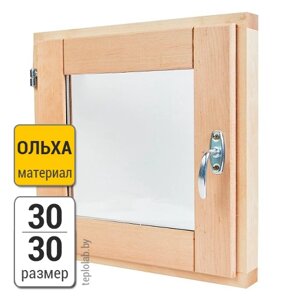 Окно 30х30 для бани со стеклопакетом (ольха)