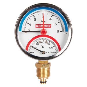 Rommer Dn 80 мм, 1/2", 0 - 120°С, 0-6 бар термоманометр радиальный