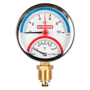 Rommer Dn 80 мм, 1/2", 0 - 120°С, 0-10 бар термоманометр радиальный