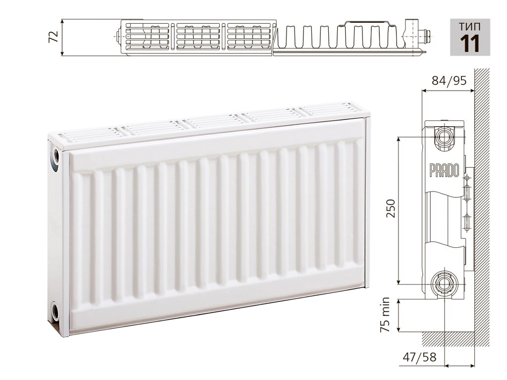 Радиатор стальной Прадо Классик Radiator Prado Classic - боковое подключение тип 11 300х1000 от компании ООО «Лаборатория Тепла» - фото 1