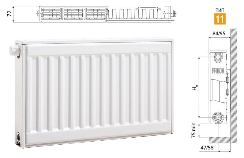 Радиатор стальной Прадо Универсал Radiator Prado Universal - нижнее подключение тип 11 500х1500 от компании ООО «Лаборатория Тепла» - фото 1