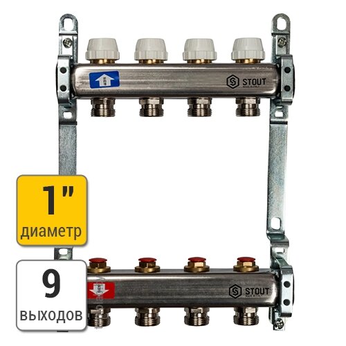Распределительный коллектор STOUT без регулировки, 9 выходов от компании ООО «Лаборатория Тепла» - фото 1