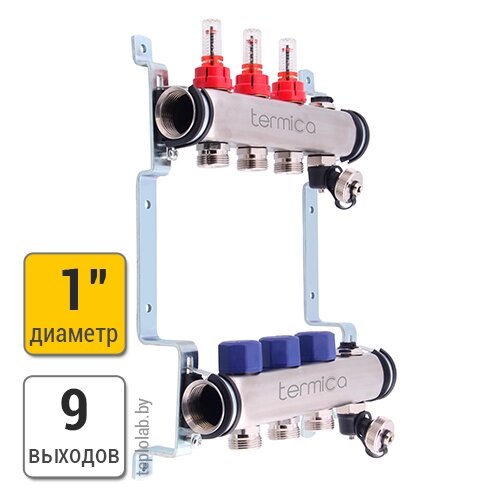 Распределительный коллектор Termica из нерж. стали, 9 выходов от компании ООО «Лаборатория Тепла» - фото 1