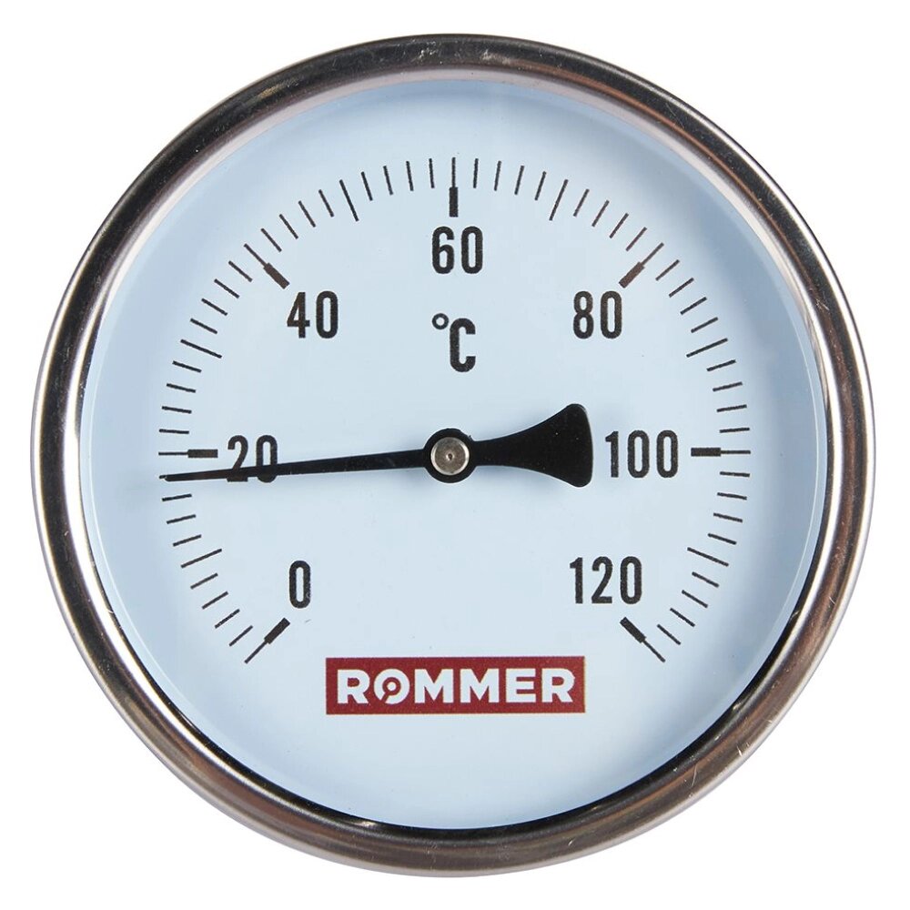 Rommer Dn 100 мм, гильза 100 мм 1/2", 0 - 120°С термометр с погружной гильзой от компании ООО «Лаборатория Тепла» - фото 1