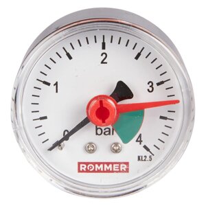 Rommer Dn 50 мм, 0-4 бар, 1/4" BSP манометр аксиальный с указателем предела