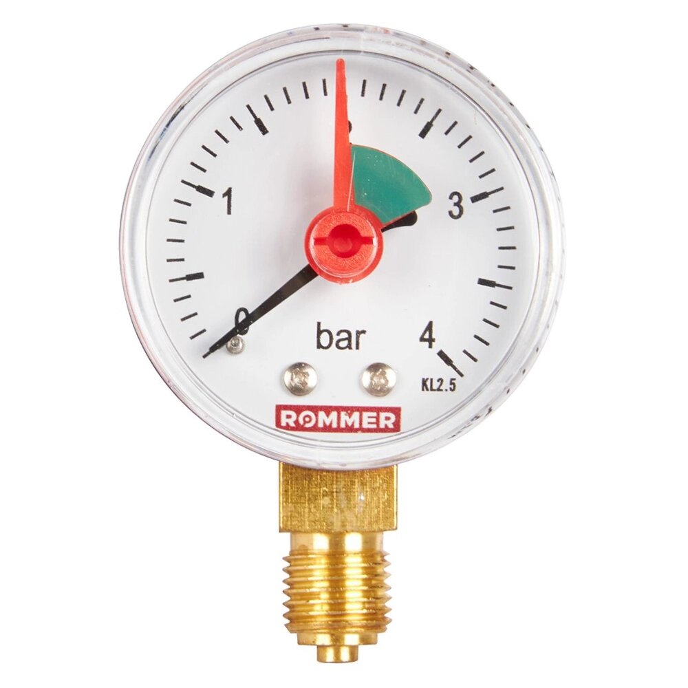 Rommer Dn 50 мм, 0-4 бар, 1/4" манометр радиальный с указателем предела от компании ООО «Лаборатория Тепла» - фото 1