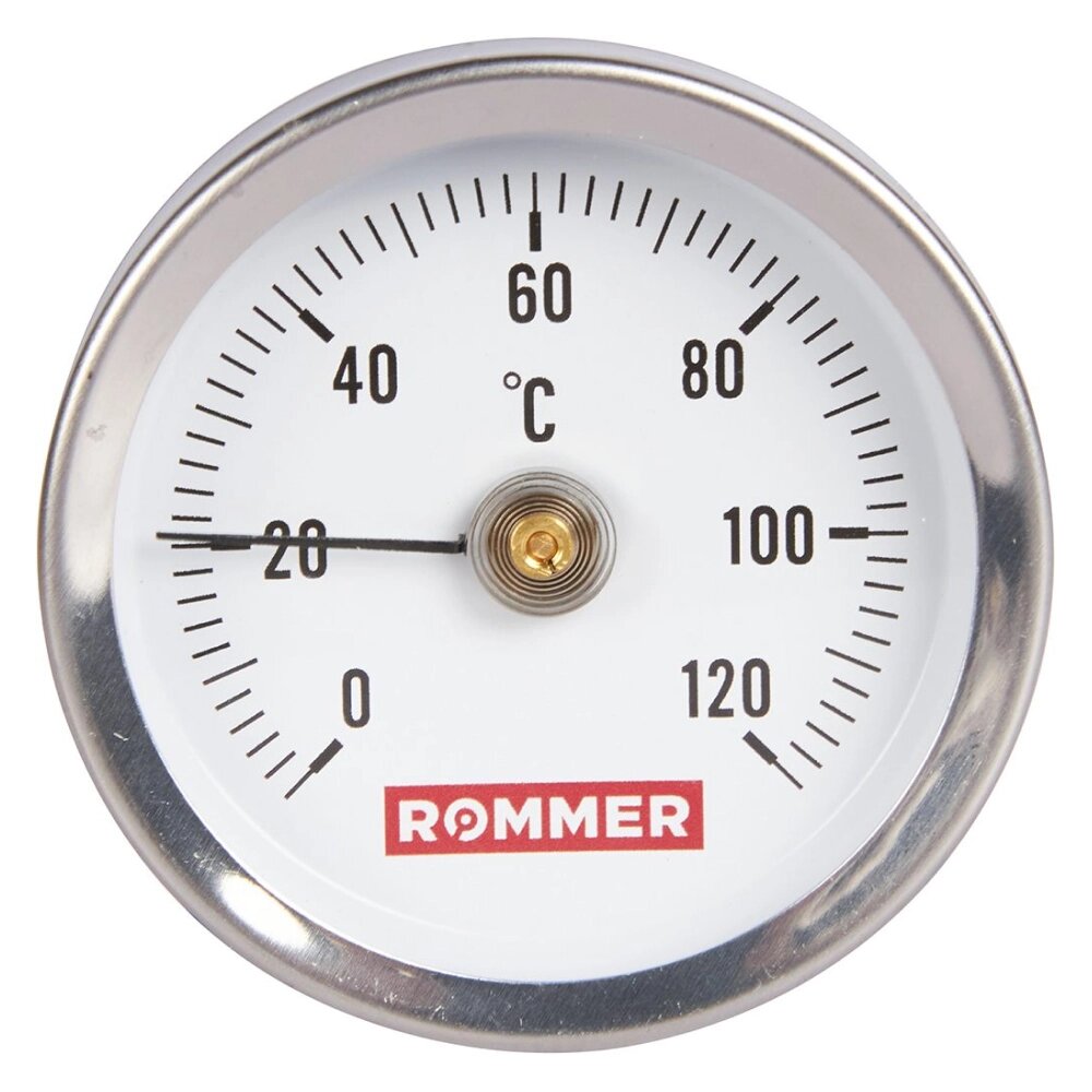 Rommer Dn 63 мм, 0 - 120°С термометр накладной с пружиной от компании ООО «Лаборатория Тепла» - фото 1