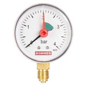 Rommer Dn 63 мм, 0-4 бар, 1/4" манометр радиальный с указателем предела