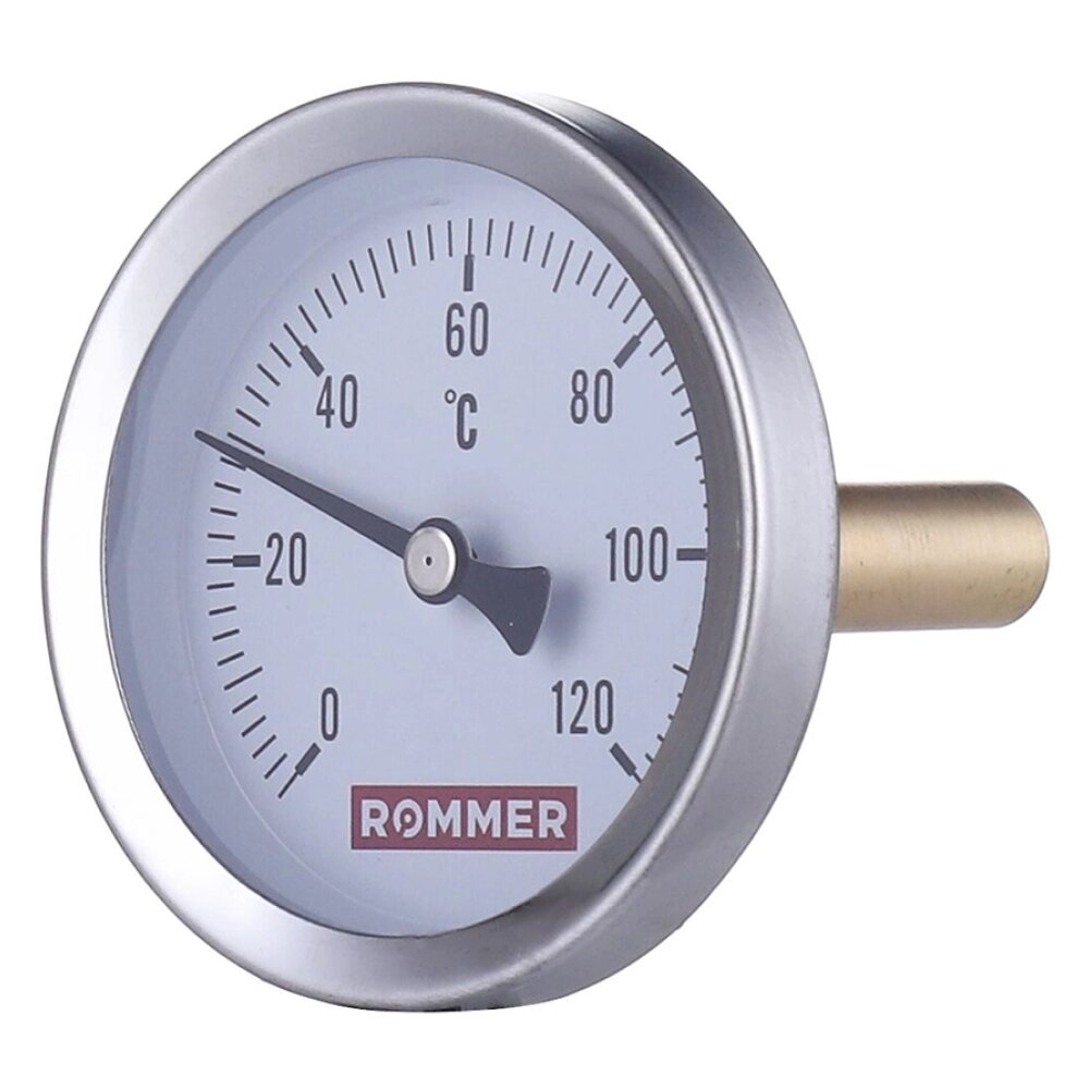 Rommer Dn 63 мм, гильза 50 мм 1/2", 0 - 120°С термометр с погружной гильзой от компании ООО «Лаборатория Тепла» - фото 1