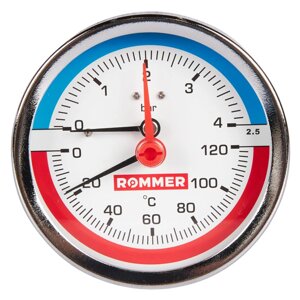 Rommer Dn 80 мм, 1/2", 0 - 120°С, 0-4 бар термоманометр аксиальный
