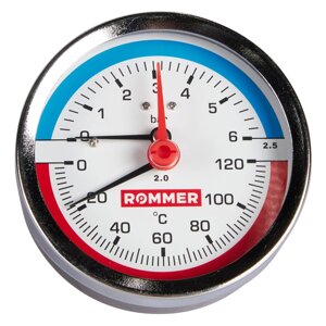 Rommer Dn 80 мм, 1/2", 0 - 120°С, 0-6 бар термоманометр аксиальный