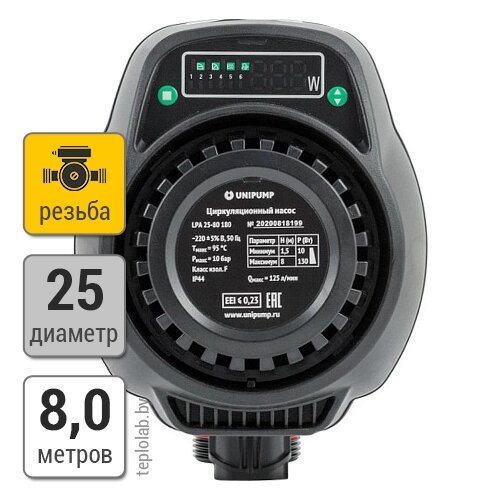 Unipump LPA 25-80 180 насос циркуляционный, 220 В от компании ООО «Лаборатория Тепла» - фото 1