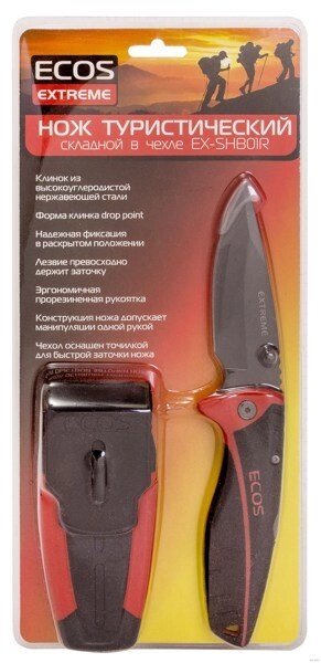 Нож походный складной 20 см ECOS EX-SHB01R в чехле, двухкомпонентная рукоятка, черно-красный от компании ООО " Открытые Предложения" - фото 1