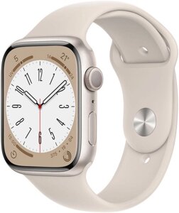 Смарт-часы Apple Watch Series 8 45 мм (алюминиевый корпус, звездный свет/звездный свет, спортивный силиконовый ремешок)