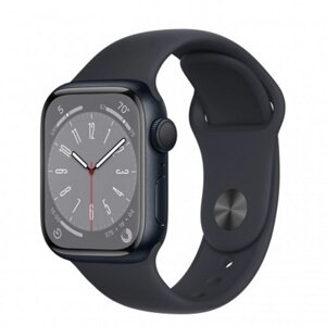Умные часы Apple Watch Series 8 41 мм (алюминиевый корпус, полуночный/полуночный, спортивный силиконовый ремешок)