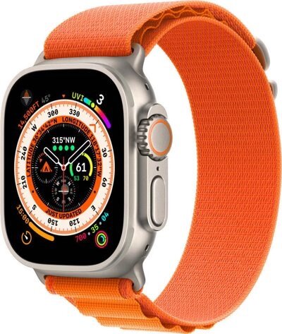 Смарт-часы Apple Watch Ultra LTE 49 мм (титановый корпус, титановый/оранжевый, текстильный ремешок размера M) от компании ООО " Открытые Предложения" - фото 1
