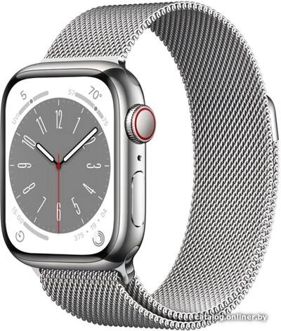 Умные часы Apple Watch Series 8 41 мм (корпус из нержавеющей стали, серебристый/серебристый, миланский сетчатый браслет) от компании ООО " Открытые Предложения" - фото 1