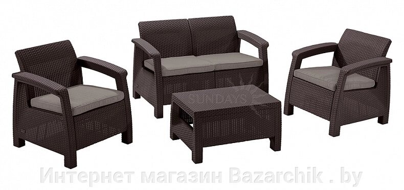 Комплект мебели Corfu Set (двухместная скамья, 2 кресла, столик), коричневый от компании Интернет магазин Bazarchik . by - фото 1