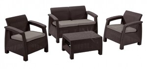 Комплект мебели Corfu Set (двухместная скамья, 2 кресла, столик), коричневый