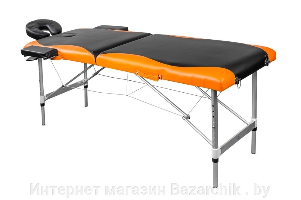 Массажный стол складной 2-х секционный алюминиевый RS BodyFit черно-оранжевый от компании Интернет магазин Bazarchik . by - фото 1