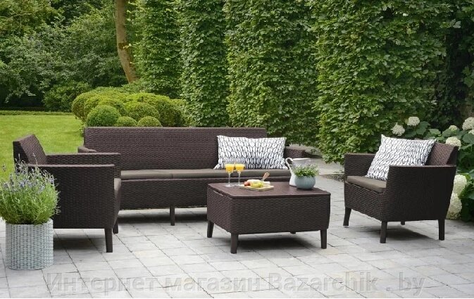 Набор уличной мебели (cкамья 3-хместная, 2 кресла , столик) Salemo 3-sofa set, коричневый от компании Интернет магазин Bazarchik . by - фото 1