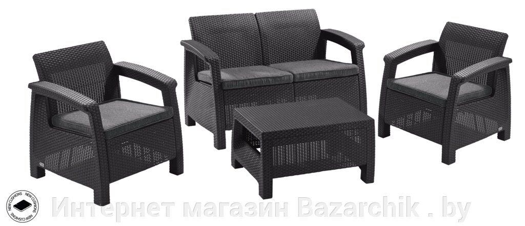 Набор уличной мебели Corfu Set (двухместная скамья, 2 кресла, столик), графит от компании Интернет магазин Bazarchik . by - фото 1