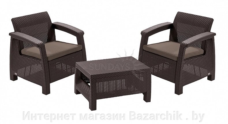 Набор уличной мебели (два кресла, стол) Corfu Weekend Set, коричневый от компании Интернет магазин Bazarchik . by - фото 1