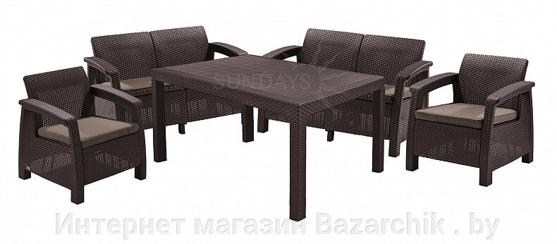 Набор уличной мебели (две двухместные скамьи, стол, два кресла) CORFU II FIESTA, коричневый от компании Интернет магазин Bazarchik . by - фото 1