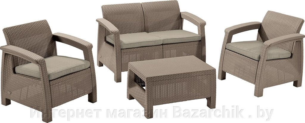 Набор уличной  мебели (скамья двухместная, два кресла , столик) CORFU II SET, капучино от компании Интернет магазин Bazarchik . by - фото 1