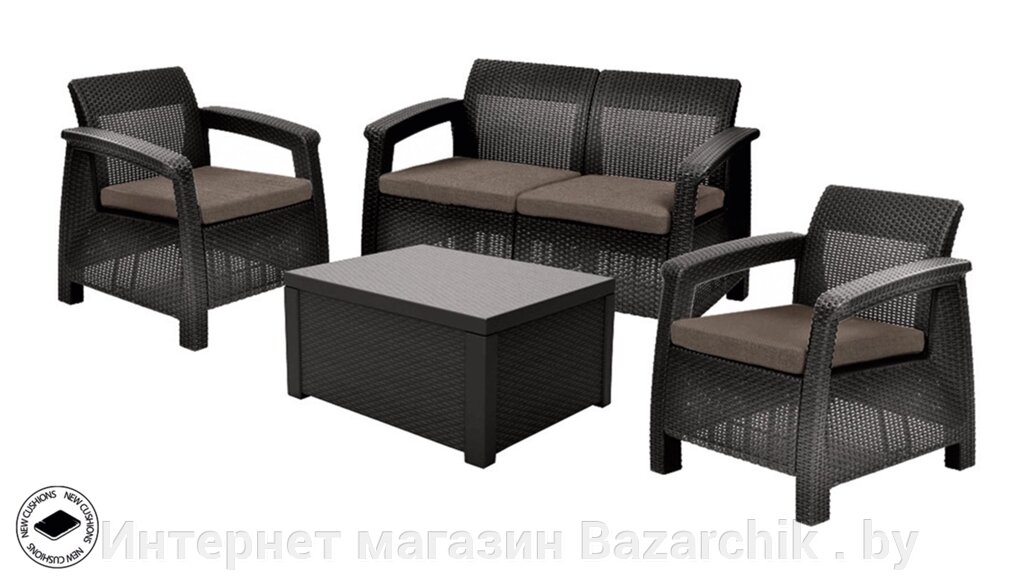 Набор уличной мебели (скамья двухместная, стол-сундук, два кресла) CORFU II BOX, коричневый от компании Интернет магазин Bazarchik . by - фото 1