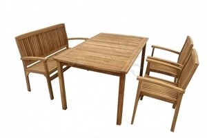 TGF-165/087/150 Комплект садовой мебели BALI (стол 150*90, скамья 120см, 2 кресла) Indoexim. Дерево: тик