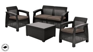 Набор уличной мебели (скамья двухместная, стол-сундук, два кресла) CORFU II BOX, коричневый