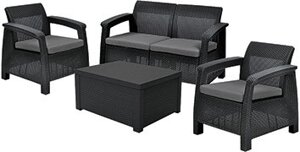 Набор уличной мебели (скамья двухместная, стол-сундук, два кресла) Corfu Box Set, графит